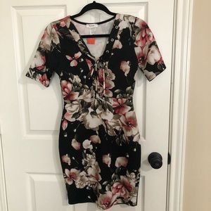 FLORAL BLACK AND PINK DRESS